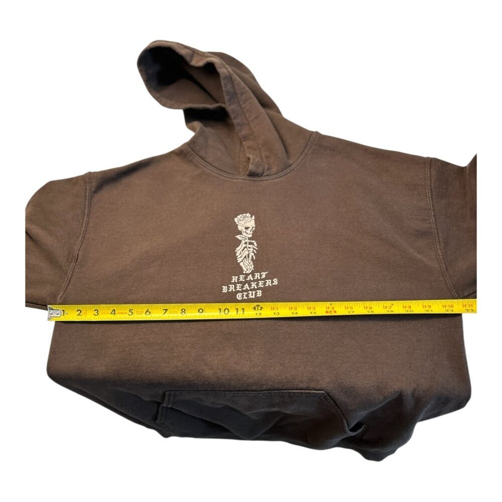 Heartbreakers Club "No Love No Pain" Unisex Hoodie Brown Size XL Graphic Skull - Picture 9 of 9